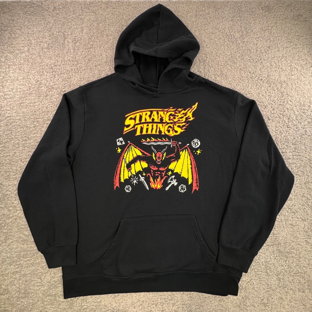 Stranger Things Netflix Hellfire Club Demon D&D Graphic Hoodie Black‎ Mens 2XL